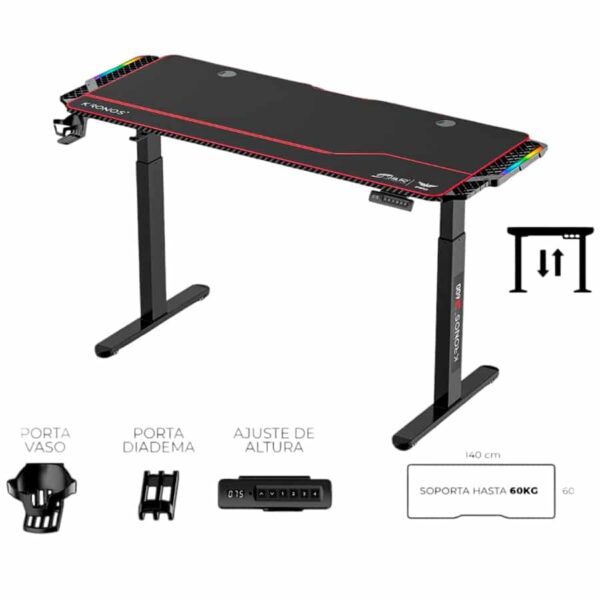 ESCRITORIO GAMER ELECTRICO AJUSTABLE KRONOS JR600 RGB - Imagen 4